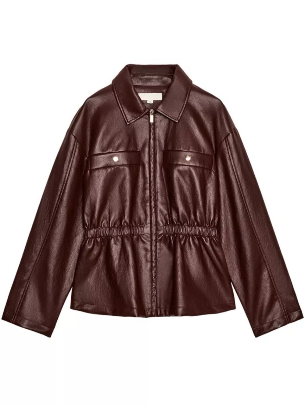 Zara ELASTIC WAIST FAUX LEATHER JACKET Maroon ( Burgundy) Size M
